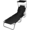 alt="Folding Sun Lounger with Canopy Steel and Fabric Black"