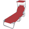 alt="Folding Sun Lounger with Canopy Steel and Fabric Red"