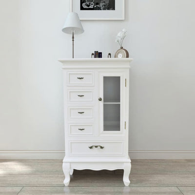 alt="Cabinet with 5 Drawers 2 Shelves White"