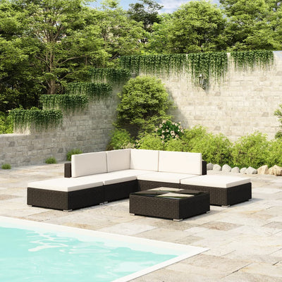 alt="6 Piece Garden Lounge Set with Cushions Poly Rattan Black"