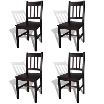 alt="Dining Chairs 4 pcs Dark Brown Pinewood""