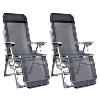 alt="Folding Garden Chairs 2 pcs Aluminium and Textilene Grey"