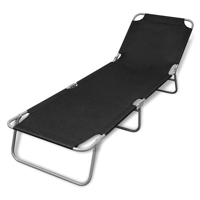 alt="Folding Sun Lounger Powder-coated Steel Black"