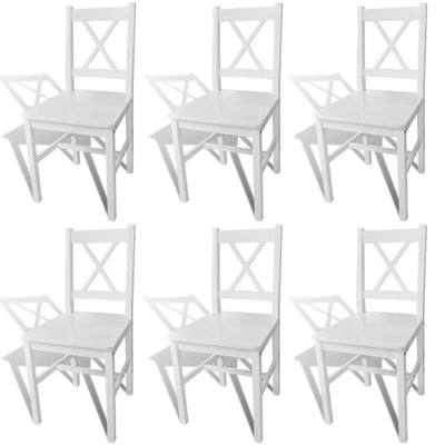 alt="Dining Chairs 6 pcs White Pinewood"