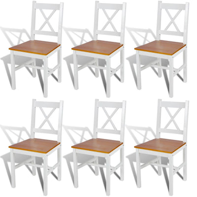 alt="Dining Chairs 6 pcs White Pinewood"