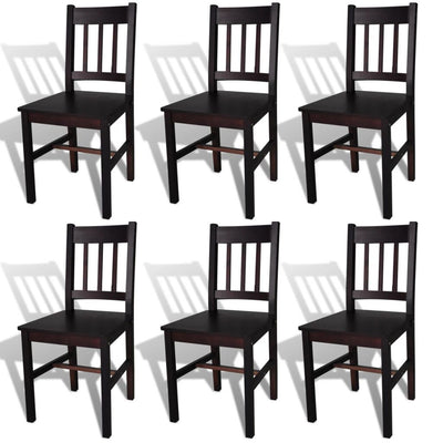 alt="Dining Chairs 6 pcs Brown Pinewood""