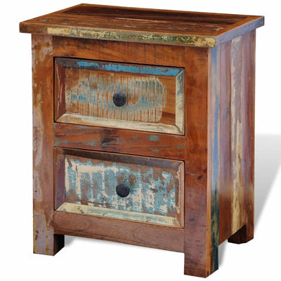 alt="Nightstand with 2 Drawers Solid Reclaimed Wood"