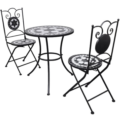 alt="3 Piece Bistro Set Ceramic Tile Black and White"