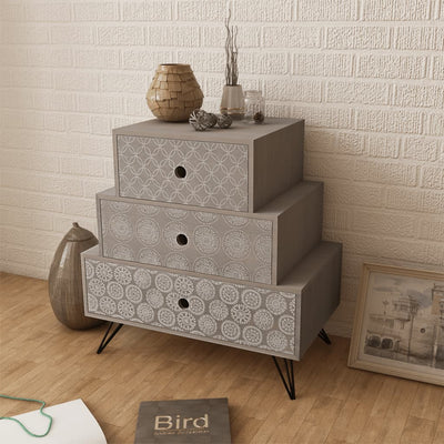 alt="Nightstand with 3 Drawers Grey and Brown"
