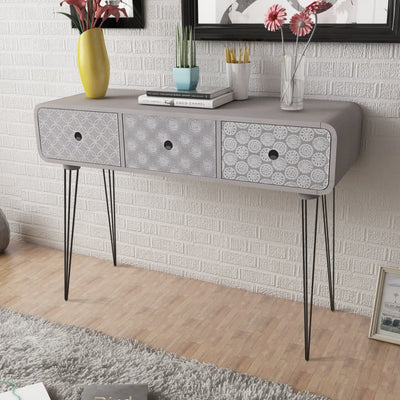 alt="Console Table with 3 Drawers Grey"