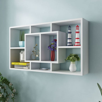 alt="Floating Wall Display Shelf 8 Compartments White"