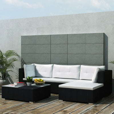 alt="5 Piece Garden Lounge Set with Cushions Poly Rattan Black"