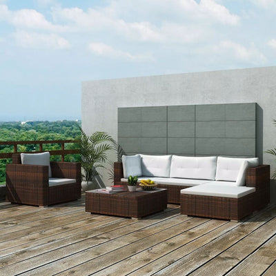 alt="6 Piece Garden Lounge Set with Cushions Poly Rattan Brown"