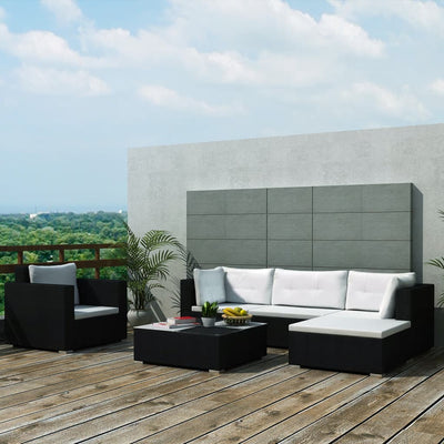 alt="6 Piece Garden Lounge Set with Cushions Poly Rattan Black"