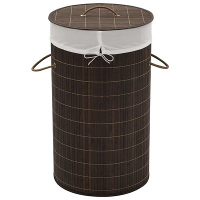 alt="Bamboo Laundry Bin Round Dark Brown"