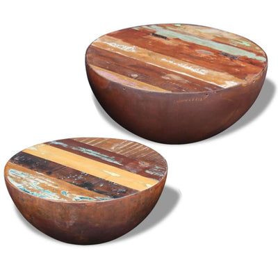 alt="Two Piece Bowl Shaped Coffee Table Set Solid Reclaimed Wood"