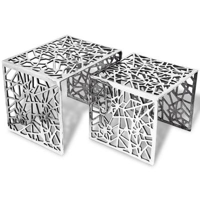 alt="Two Piece Side Tables Square Aluminium Silver"