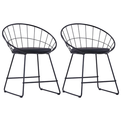 alt="Dining Chairs with Faux Leather Seats 2 pcs Black Steel"