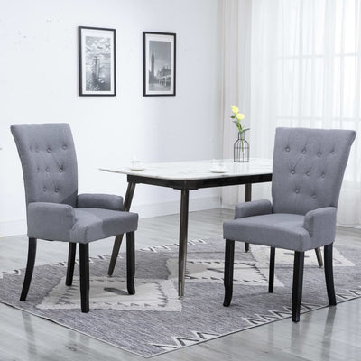 alt="Dining Chair with Armrests Light Grey Fabric""