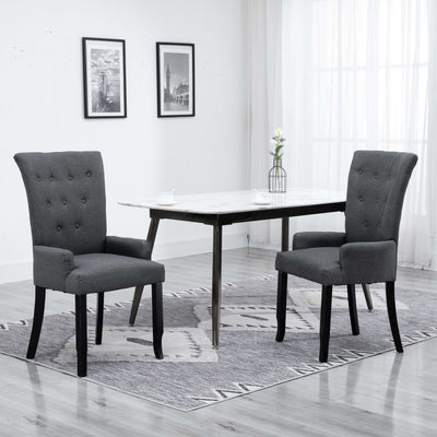 alt="Dining Chair with Armrests Dark Grey Fabric"