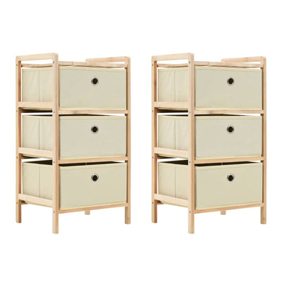 alt="Storage Racks with 3 Fabric Baskets 2 pcs Beige Cedar Wood"