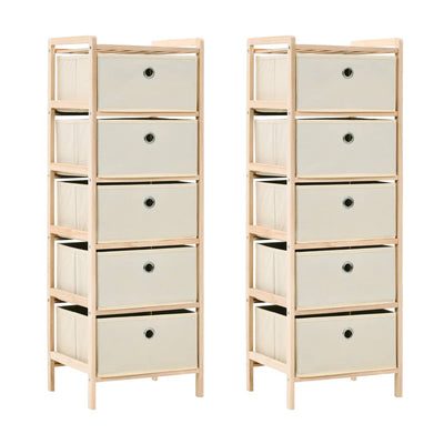 alt="Storage Racks with 5 Fabric Baskets 2 pcs Beige Cedar Wood"