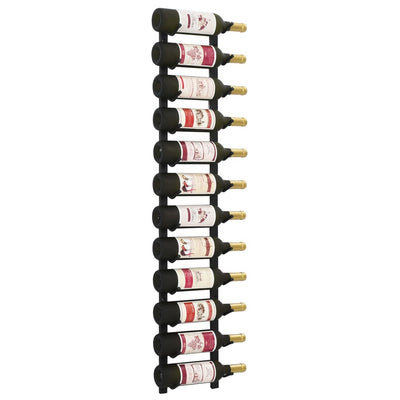 alt="Wall Mounted Wine Rack for 12 Bottles Black Iron"