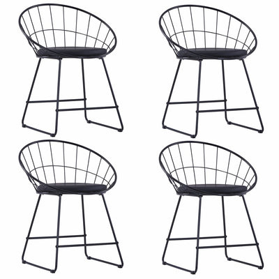 alt="Dining Chairs with Faux Leather Seats 4 pcs Black Steel""