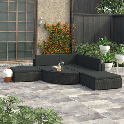 alt="6 Piece Garden Lounge Set with Cushions Poly Rattan Black"