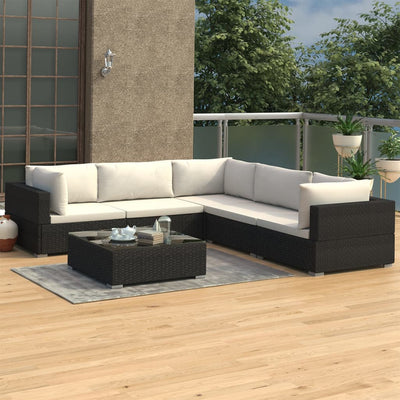 alt="6 Piece Garden Lounge Set with Cushions Poly Rattan Black"
