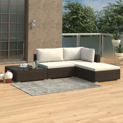 alt="4 Piece Garden Lounge Set with Cushions Poly Rattan Brown"