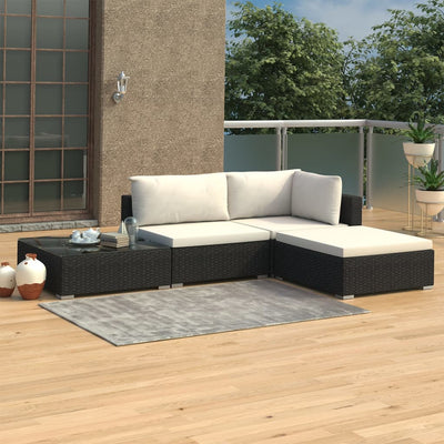 alt="4 Piece Garden Lounge Set with Cushions Poly Rattan Black"