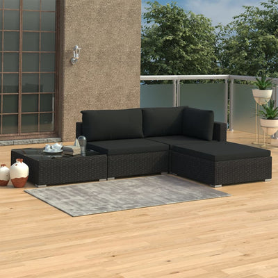 alt="4 Piece Garden Lounge Set with Cushions Poly Rattan Black"