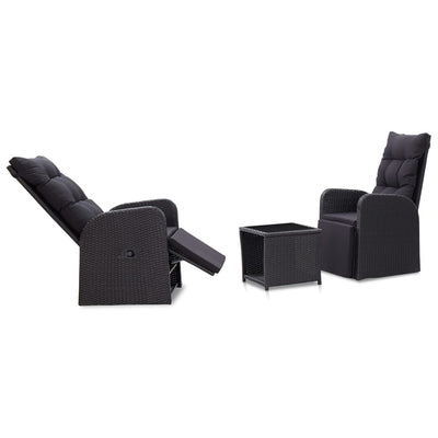 alt="3 Piece Bistro Set with Cushions Poly Rattan Black"