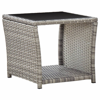 alt="Coffee Table Grey 45x45x40 cm Poly Rattan and Glass"