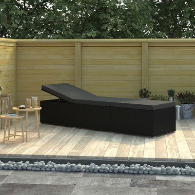 alt="Sun Lounger with Cushion Poly Rattan Black"