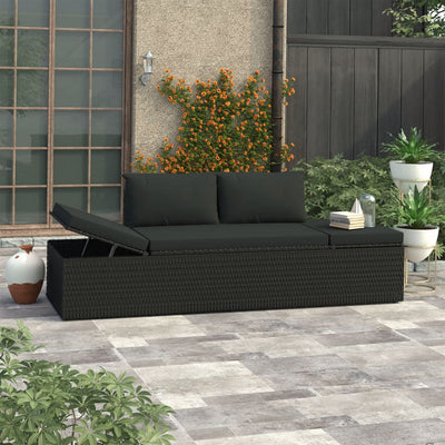 alt="Sun Bed with Cushions Poly Rattan Black"