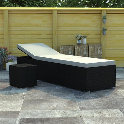 alt="Sun Lounger with Cushion and Tea Table Poly Rattan Cream White"
