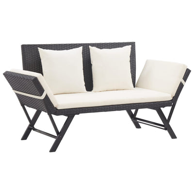 alt="Garden Bench with Cushions 176 cm Black Poly Rattan"