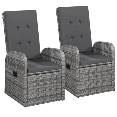 alt="Reclining Garden Chairs 2 pcs with Cushions Poly Rattan Grey"