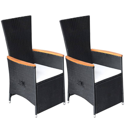 alt="Reclining Garden Chairs 2 pcs with Cushions Poly Rattan Black"