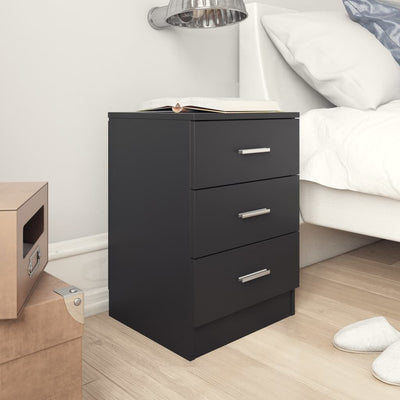 alt="Bedside Cabinet Black 38x35x56 cm Chipboard"