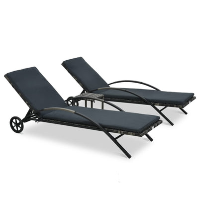 alt="Sun Loungers with Table Poly Rattan Anthracite"
