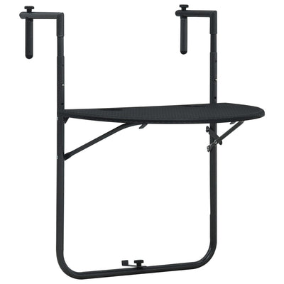 alt="Hanging Balcony Table Black 60x64x83.5 cm Plastic Rattan Look""