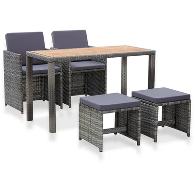 alt="5 Piece Outdoor Dining Set Poly Rattan and Acacia Wood Anthracite"