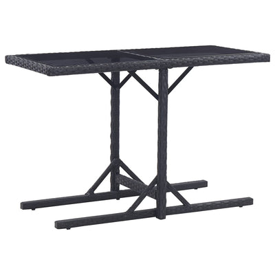 alt="Garden Table Black 110x53x72 cm Glass and Poly Rattan"