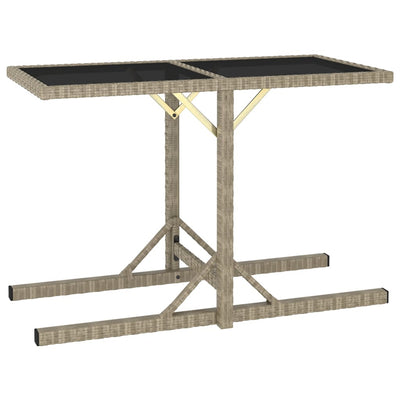 alt="Garden Table Beige 110x53x72 cm Glass and Poly Rattan"