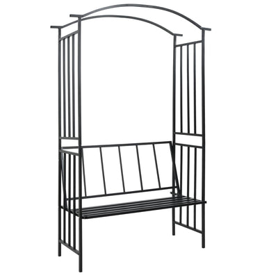 alt="Garden Arch with Bench Black 128x50x207 cm Iron"
