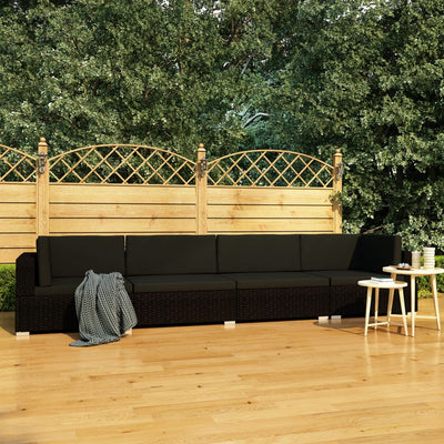 alt="4 Piece Garden Sofa Set with Cushions Poly Rattan Black"
