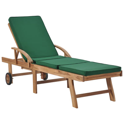 alt="Sun Lounger with Cushion Solid Teak Wood Green""